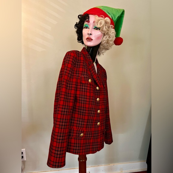 Red Pendleton Tartan Christmas Blazer with gold buttons - Picture 5 of 9